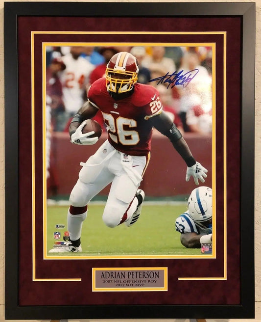 MVP Authentics Washington Football Adrian Peterson Framed Signed 16X20 Photo Beckett Coa 359.10 sports jersey framing , jersey framing