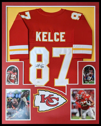 Travis Kelce Autographed Kansas City Chiefs Jersey Framed BAS COA Signed  Red - Inscriptagraphs Memorabilia