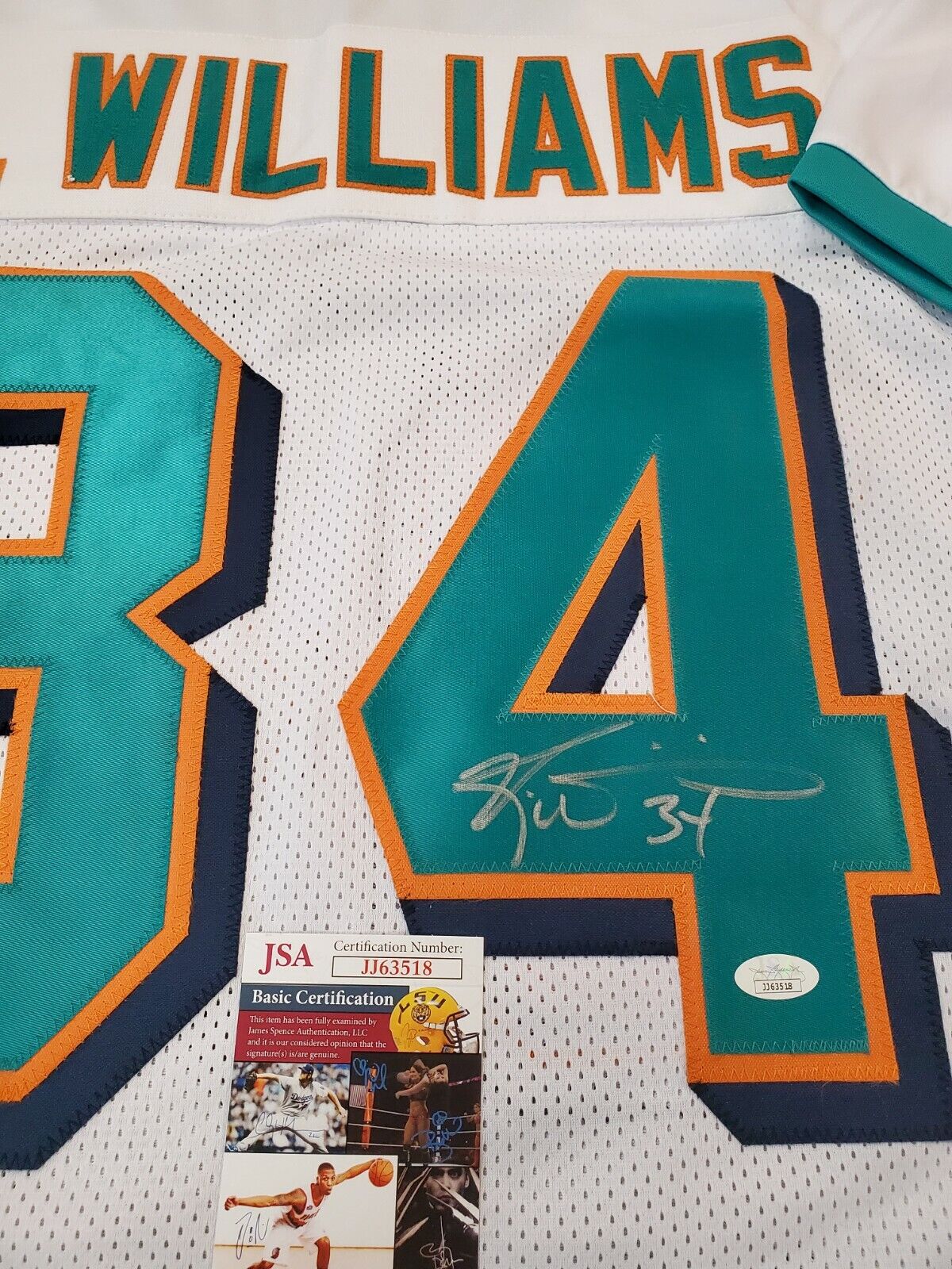 Ricky Williams Autographed Miami Dolphins 16x20 HM Running White Jersey  Photo - Beckett W Auth *White