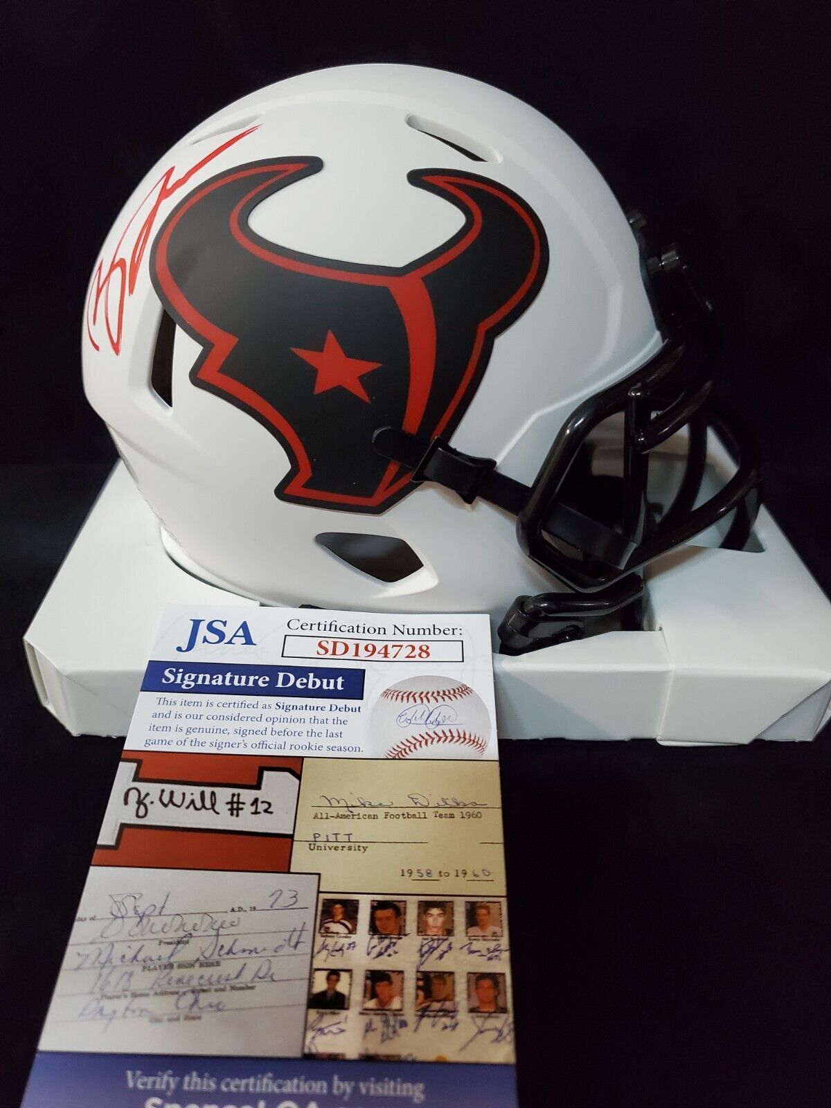 MVP Authentics Houston Texans Brevin Jordan Signed Lunar Mini Helmet Jsa Coa 103.50 sports jersey framing , jersey framing