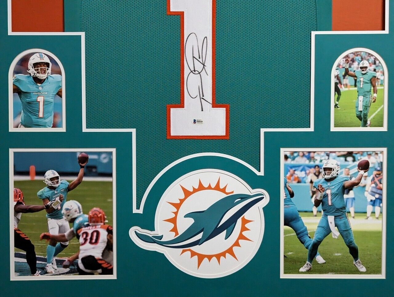 MVP Authentics Framed Miami Dolphins Tua Tagovailoa Autographed Signed Jersey Beckett Coa 765 sports jersey framing , jersey framing