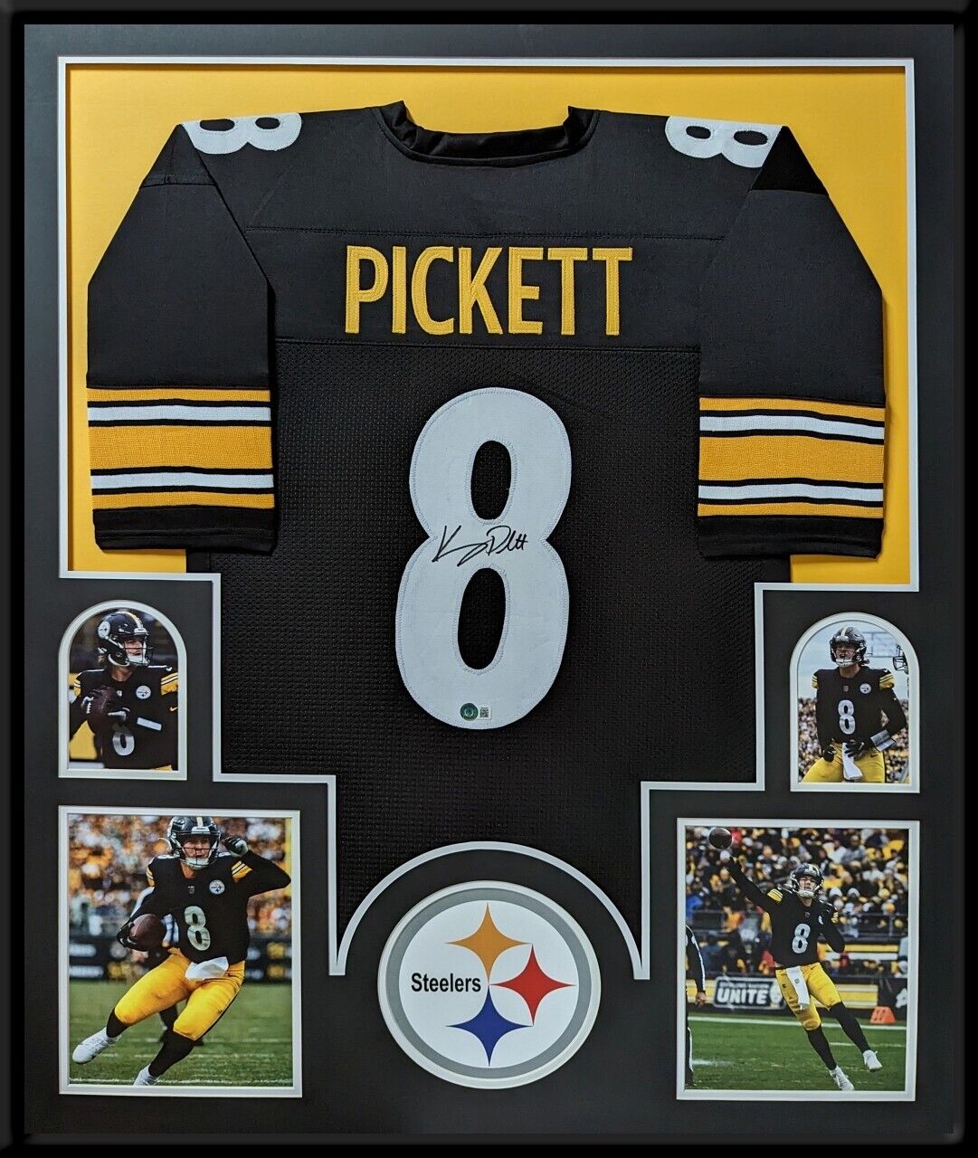 MVP Authentics Framed Pittsburgh Steelers Kenny Pickett Autographed Signed Jersey Beckett Holo 652.50 sports jersey framing , jersey framing