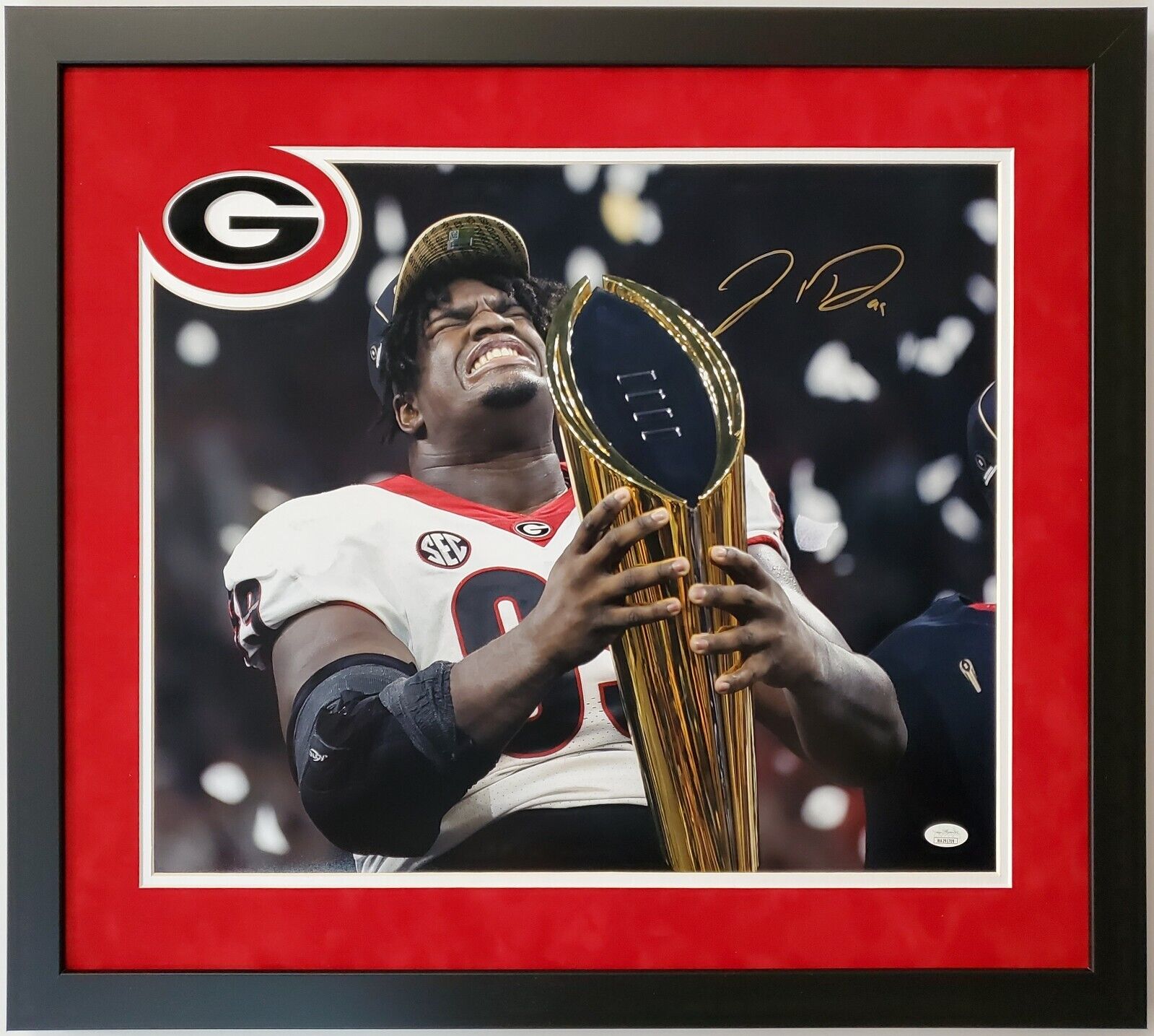 MVP Authentics Georgia Bulldogs Jordan Davis Suede Framed Signed 16X20 Photo Jsa Coa 247.50 sports jersey framing , jersey framing