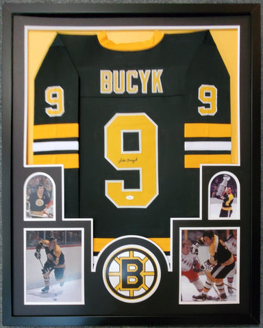 Framed Boston Bruins Johnny Bucyk Autographed Signed Jersey Jsa Coa