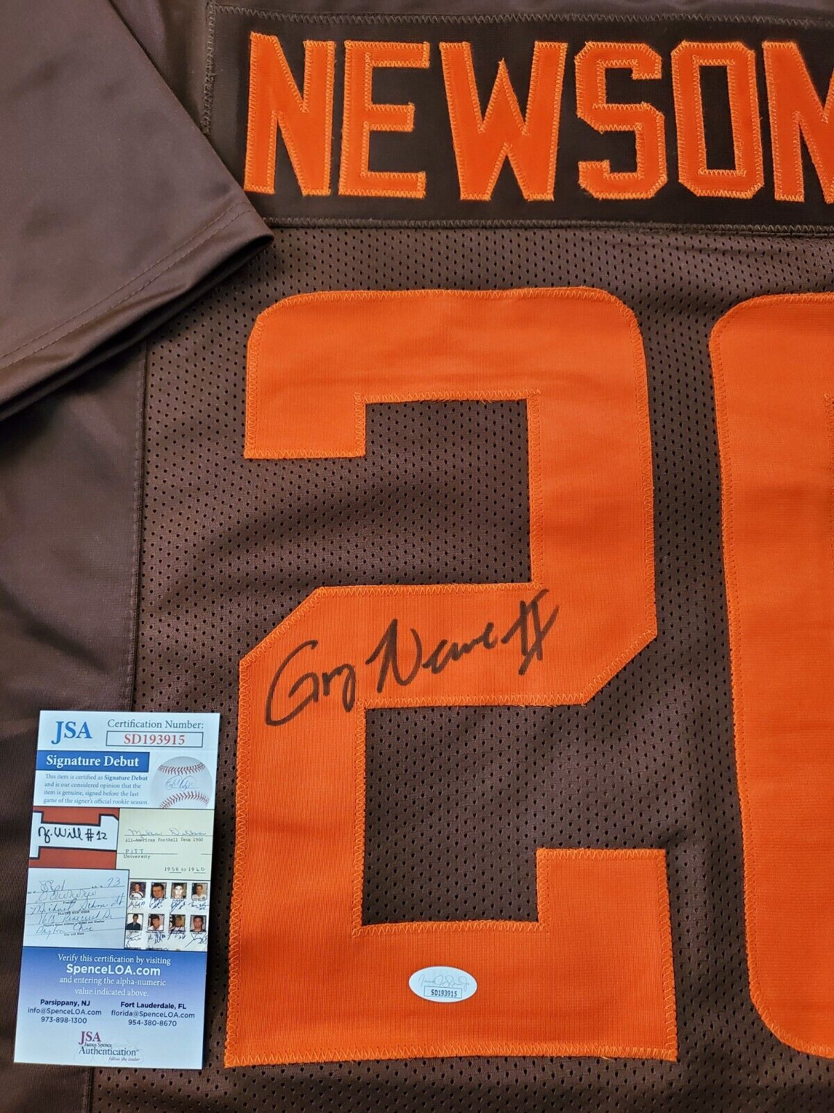 Cleveland Browns Greg Newsome Ii Autographed Signed Jersey Jsa Coa