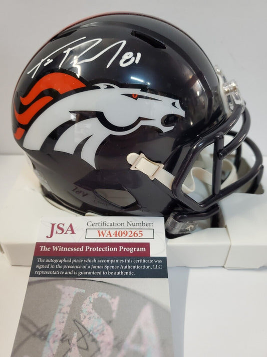 MVP Authentics Denver Broncos Tim Patrick Signed Speed Mini Helmet Jsa Coa 103.50 sports jersey framing , jersey framing