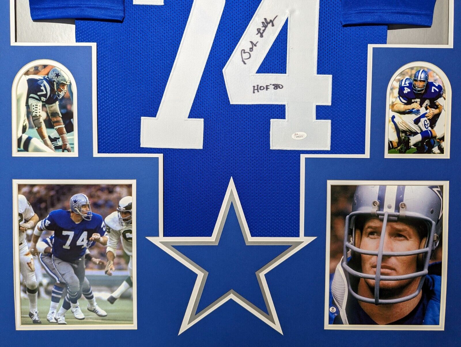 Bob Lilly Signed Dallas Cowboys 35.5x43.5 Framed Jersey Inscribed HOF 80  JSA