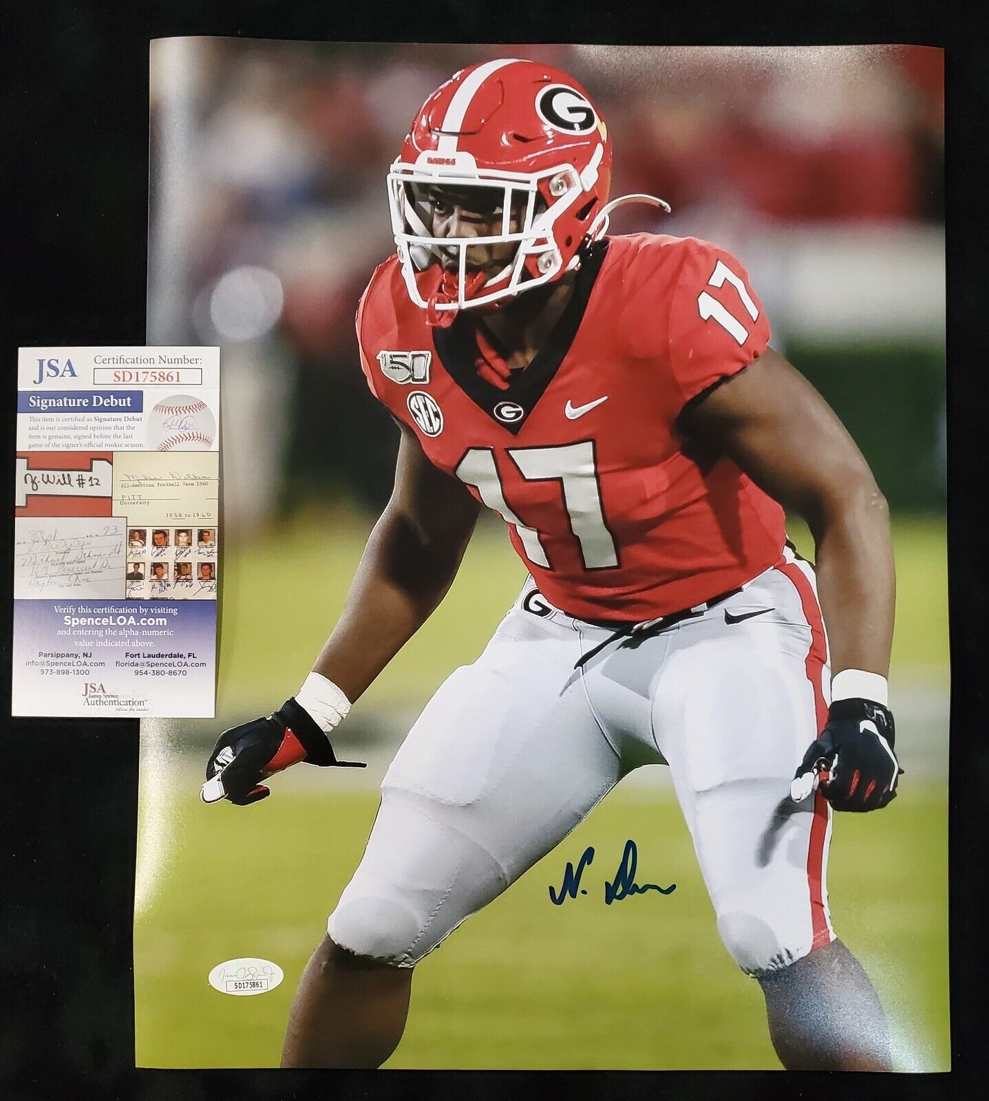 Georgia Bulldogs Nakobe Dean Autographed Signed 11X14 Photo Jsa Coa