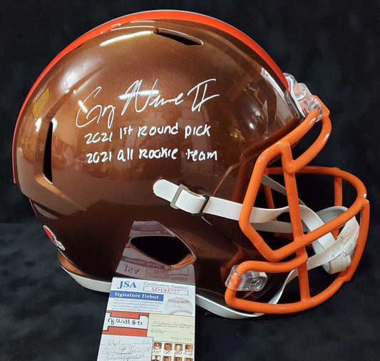 MVP Authentics Cleveland Browns Greg Newsome Ii Signed Full Size Flash Replica Helmet Jsa Coa 292.50 sports jersey framing , jersey framing