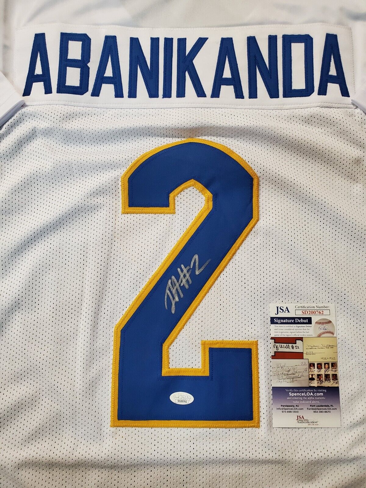 MVP Authentics Pitt Panthers Israel "Izzy" Abanikanda Autographed Signed Jersey Jsa Coa 90 sports jersey framing , jersey framing