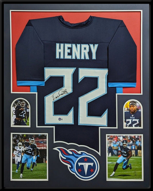 MVP Authentics Framed Tennessee Titans Derrick Henry Autographed Signed Jersey Beckett Holo 720 sports jersey framing , jersey framing