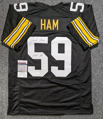 Jack Ham Autographed HOF 88 and Framed Black Steelers Jersey Auto JSA Cert