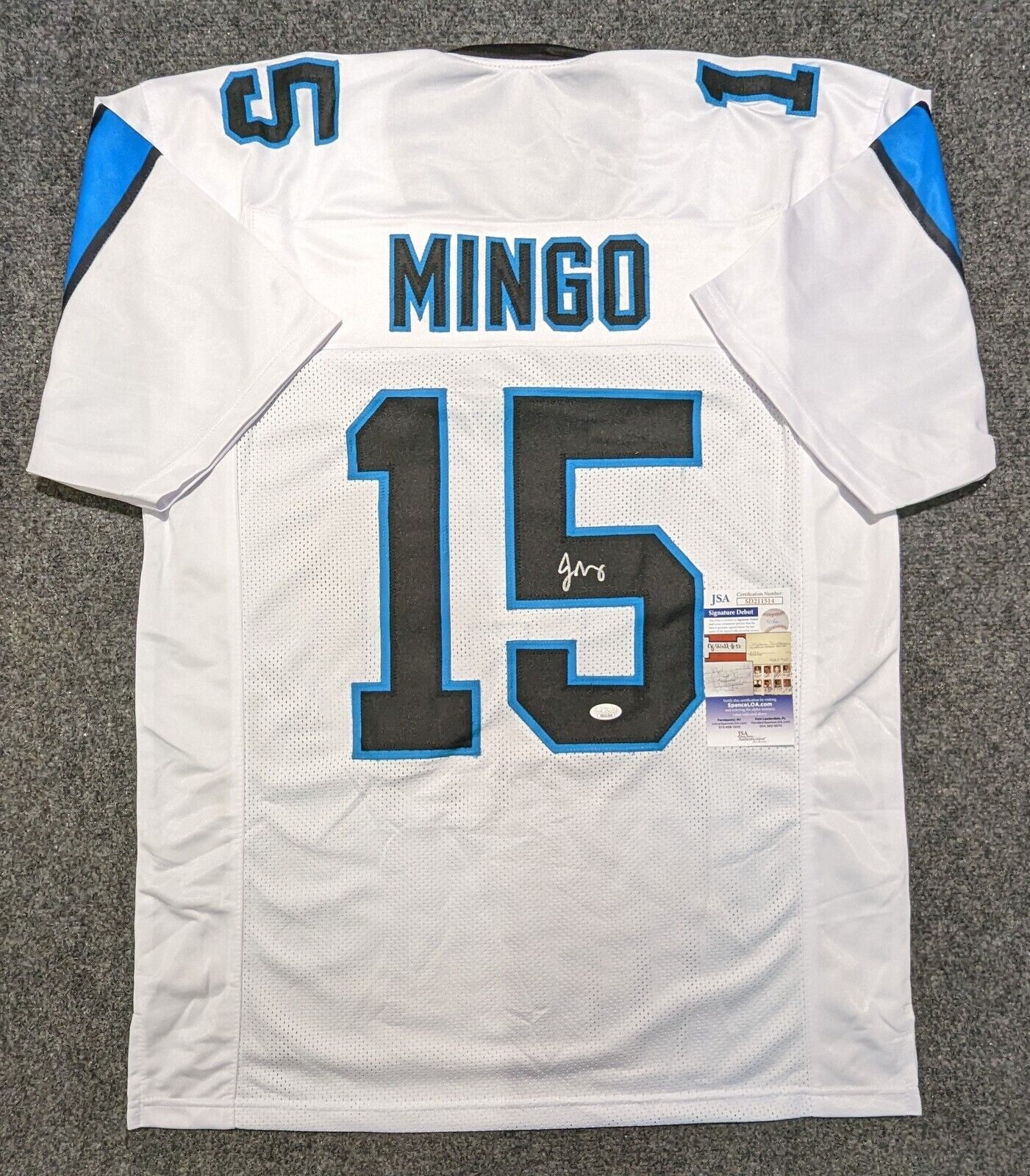 MVP Authentics Carolina Panthers Jonathan Mingo Autographed Signed Jersey Jsa  Coa 117 sports jersey framing , jersey framing