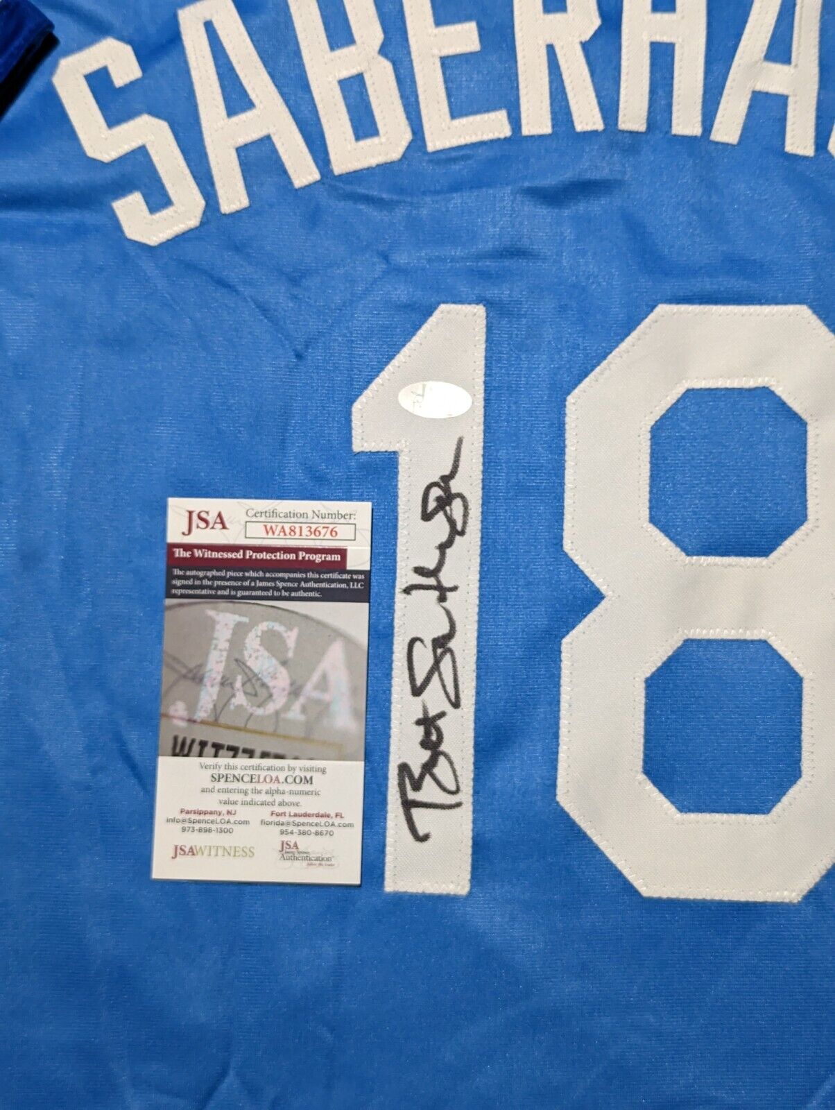 MVP Authentics Kansas City Royals Bret Saberhagen Autographed Signed Custom Jersey Jsa Coa 90 sports jersey framing , jersey framing