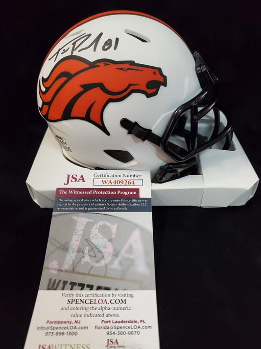 MVP Authentics Denver Broncos Tim Patrick Signed Lunar Mini Helmet Jsa Coa 103.50 sports jersey framing , jersey framing