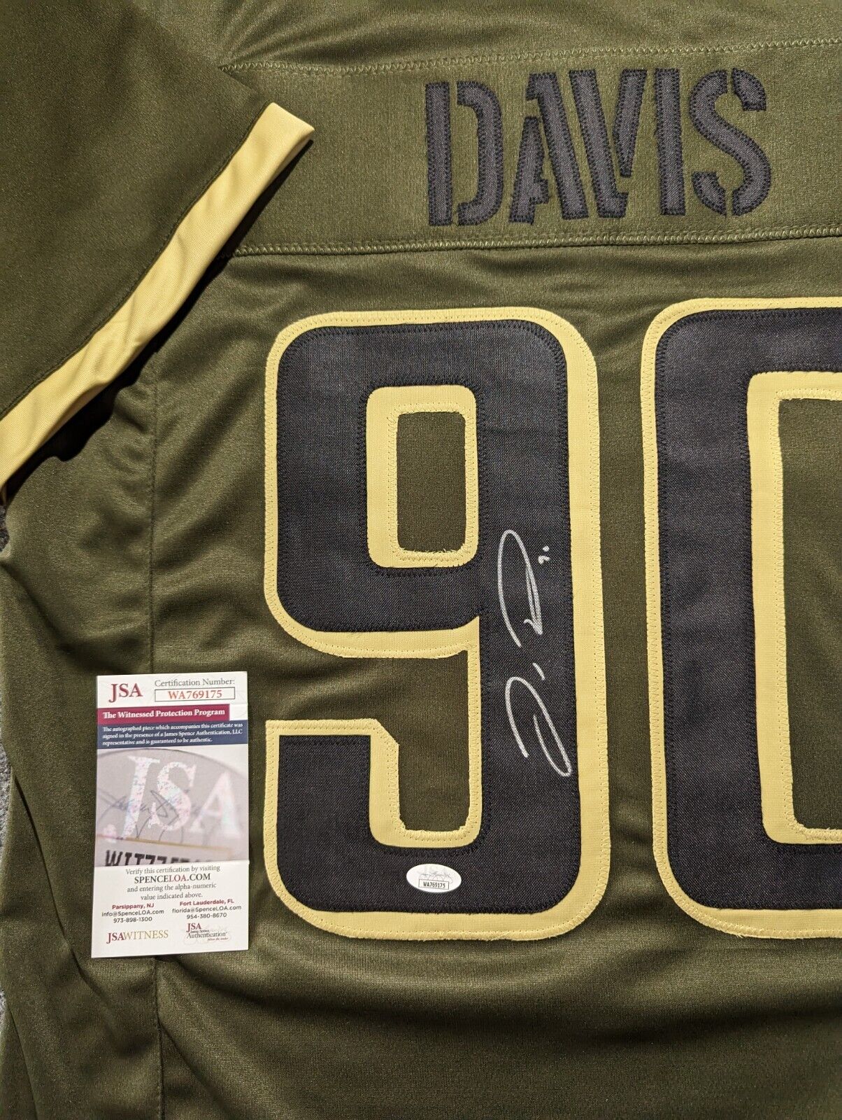 MVP Authentics Philadelphia Eagles Jordan Davis Autographed Salute To Service Jersey Jsa Coa 144 sports jersey framing , jersey framing