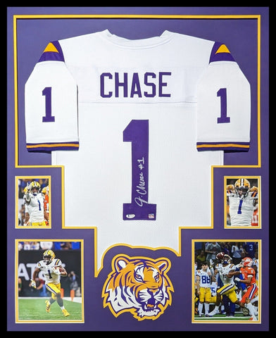 Ja'Marr Chase Autographed/Signed LSU Tigers Nike White L Jersey