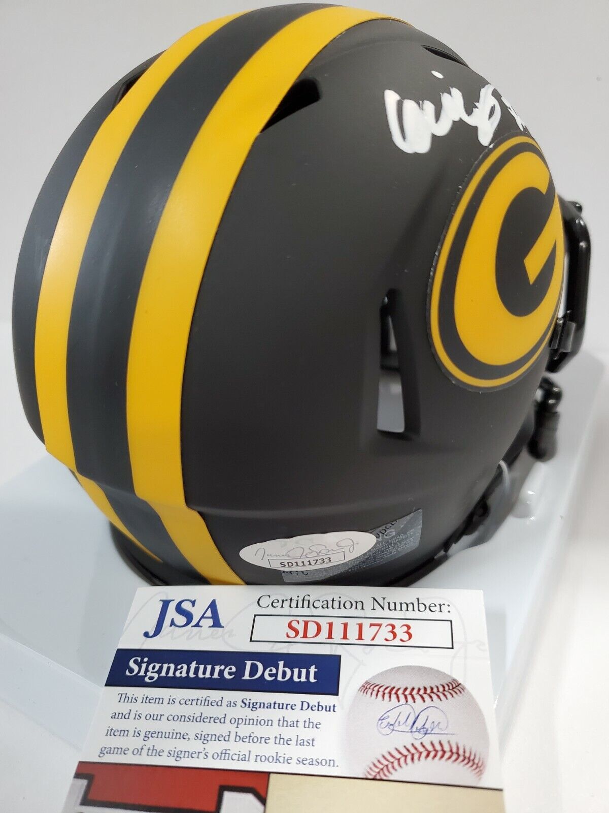 MVP Authentics Green Bay Packers Eric Stokes Autographed Signed Eclipse Mini Helmet Jsa Coa 117 sports jersey framing , jersey framing