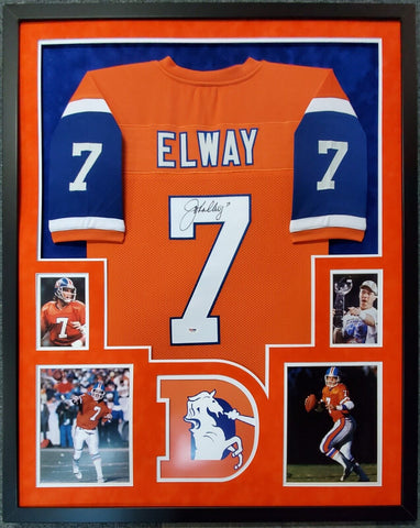 John Elway Autographed and Framed Orange Crush Broncos Jersey Auto JSA COA