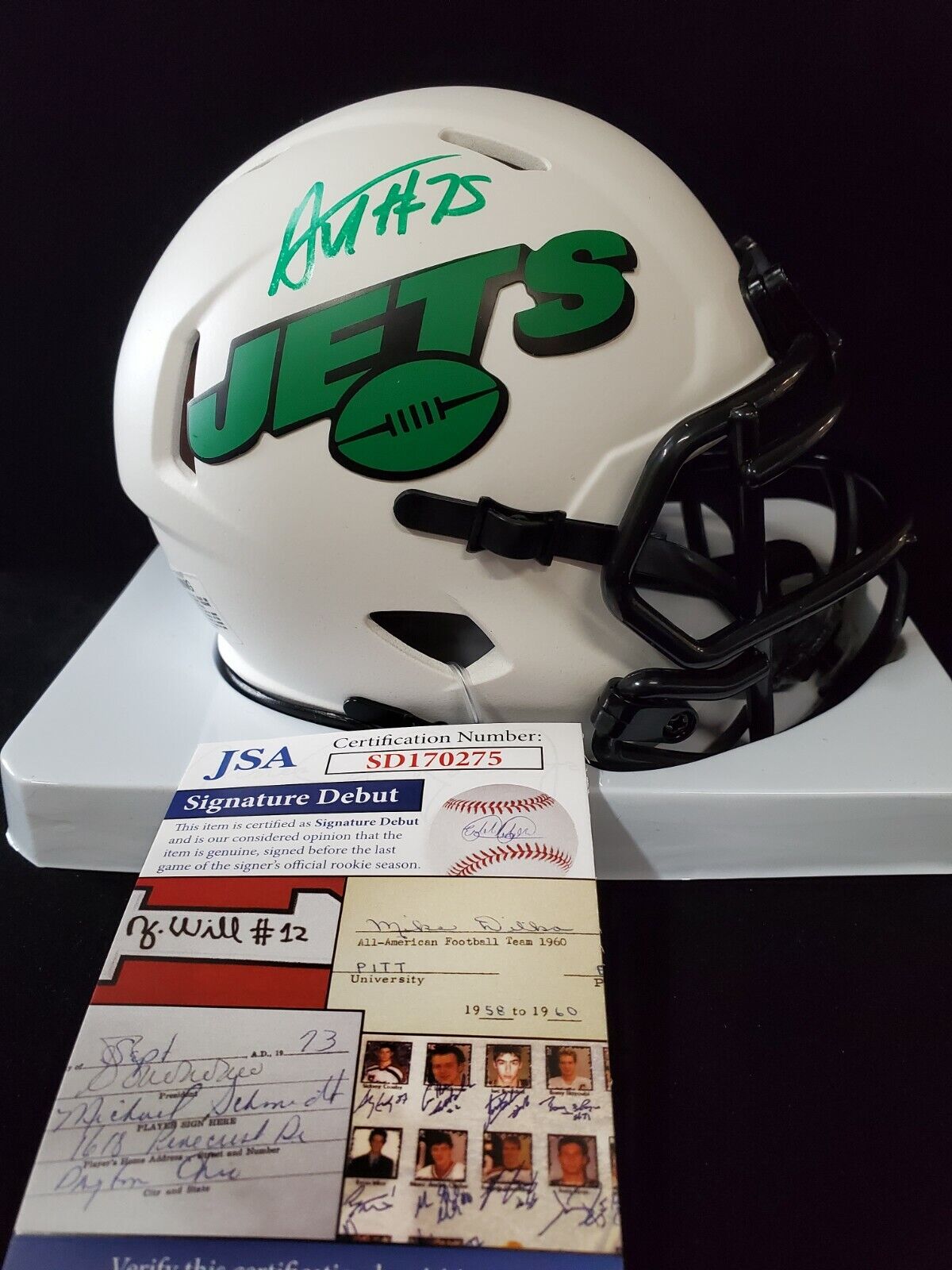 MVP Authentics N.Y. Jets Alijah Vera-Tucker Autographed Signed Lunar Mini Helmet Jsa Coa 134.10 sports jersey framing , jersey framing