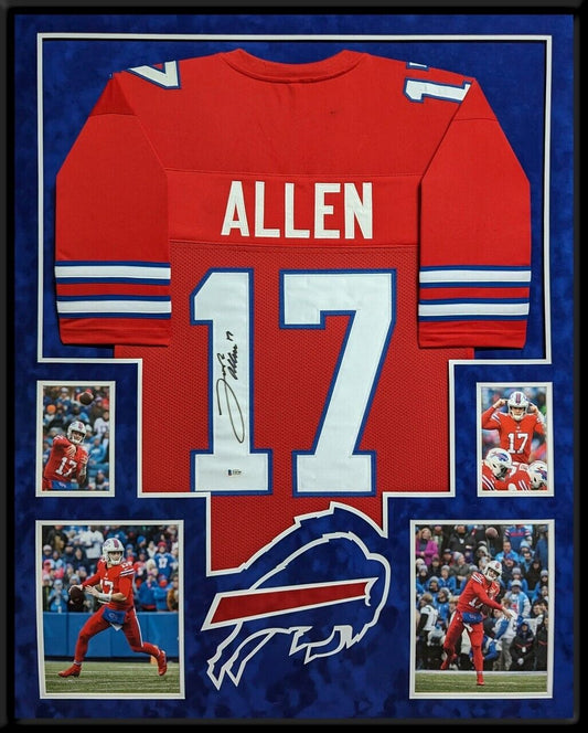 MVP Authentics Framed In Suede Buffalo Bills Josh Allen Autographed Signed Jersey Beckett Coa 1080 sports jersey framing , jersey framing