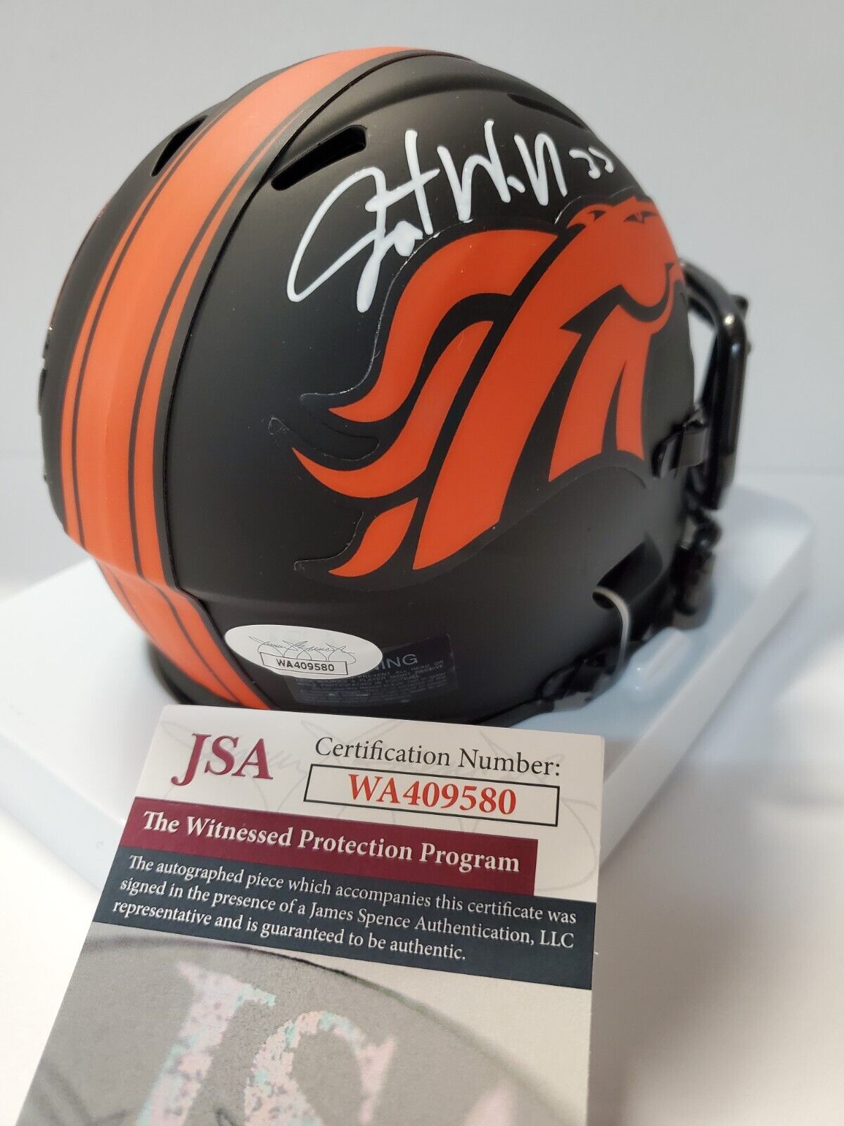 MVP Authentics Denver Broncos Javonte Williams Signed Eclipse Mini Helmet Jsa Coa 117 sports jersey framing , jersey framing