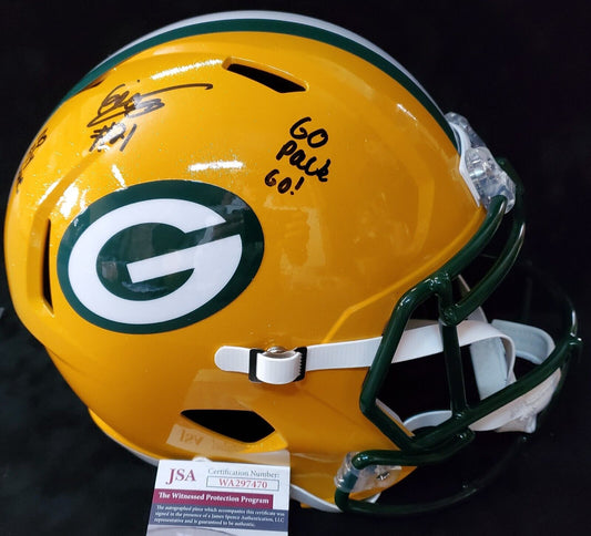 MVP Authentics Green Bay Packers Eric Stokes Signed Insc Full Size Speed Replica Helmet Jsa 247.50 sports jersey framing , jersey framing