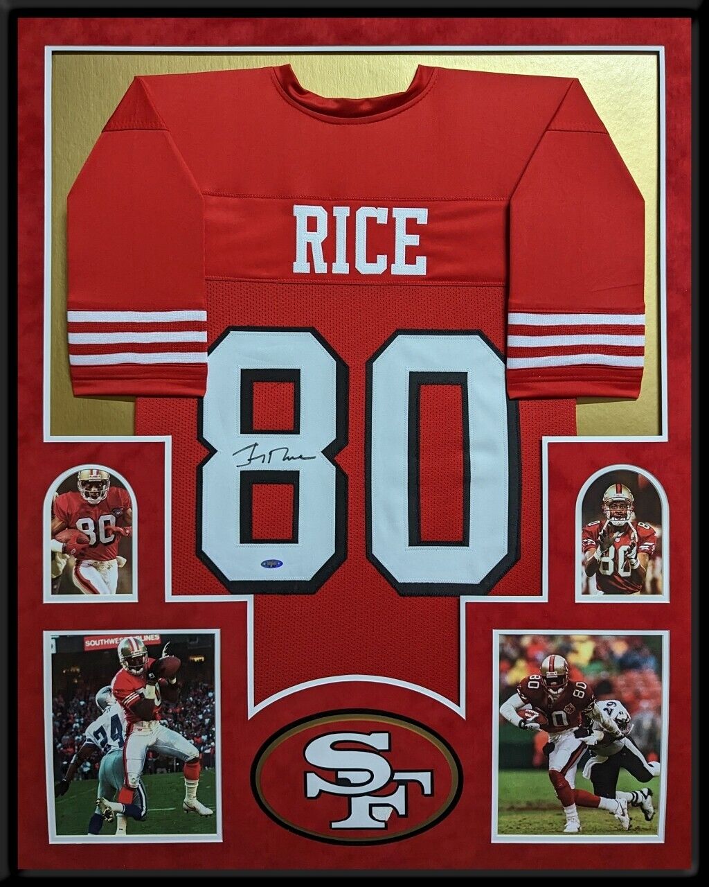 MVP Authentics Framed In Suede San Francisco 49Ers Jerry Rice Autographed Jersey Tristar Holo 900 sports jersey framing , jersey framing