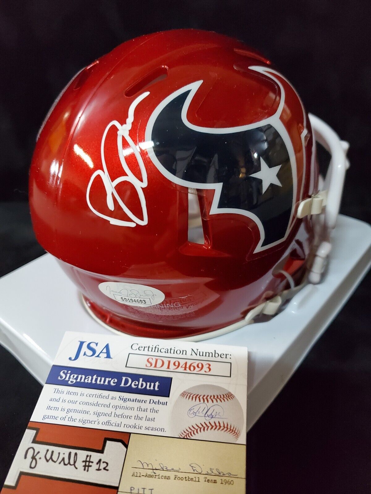 MVP Authentics Houston Texans Brevin Jordan Signed Flash Mini Helmet Jsa Coa 112.50 sports jersey framing , jersey framing