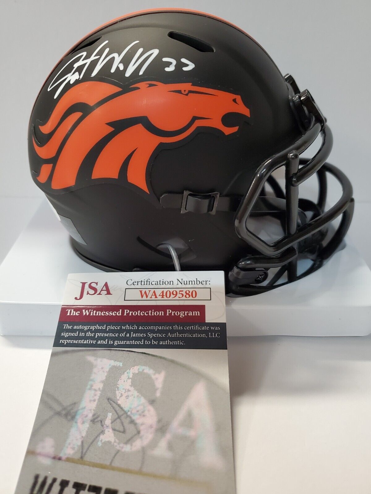 MVP Authentics Denver Broncos Javonte Williams Signed Eclipse Mini Helmet Jsa Coa 117 sports jersey framing , jersey framing